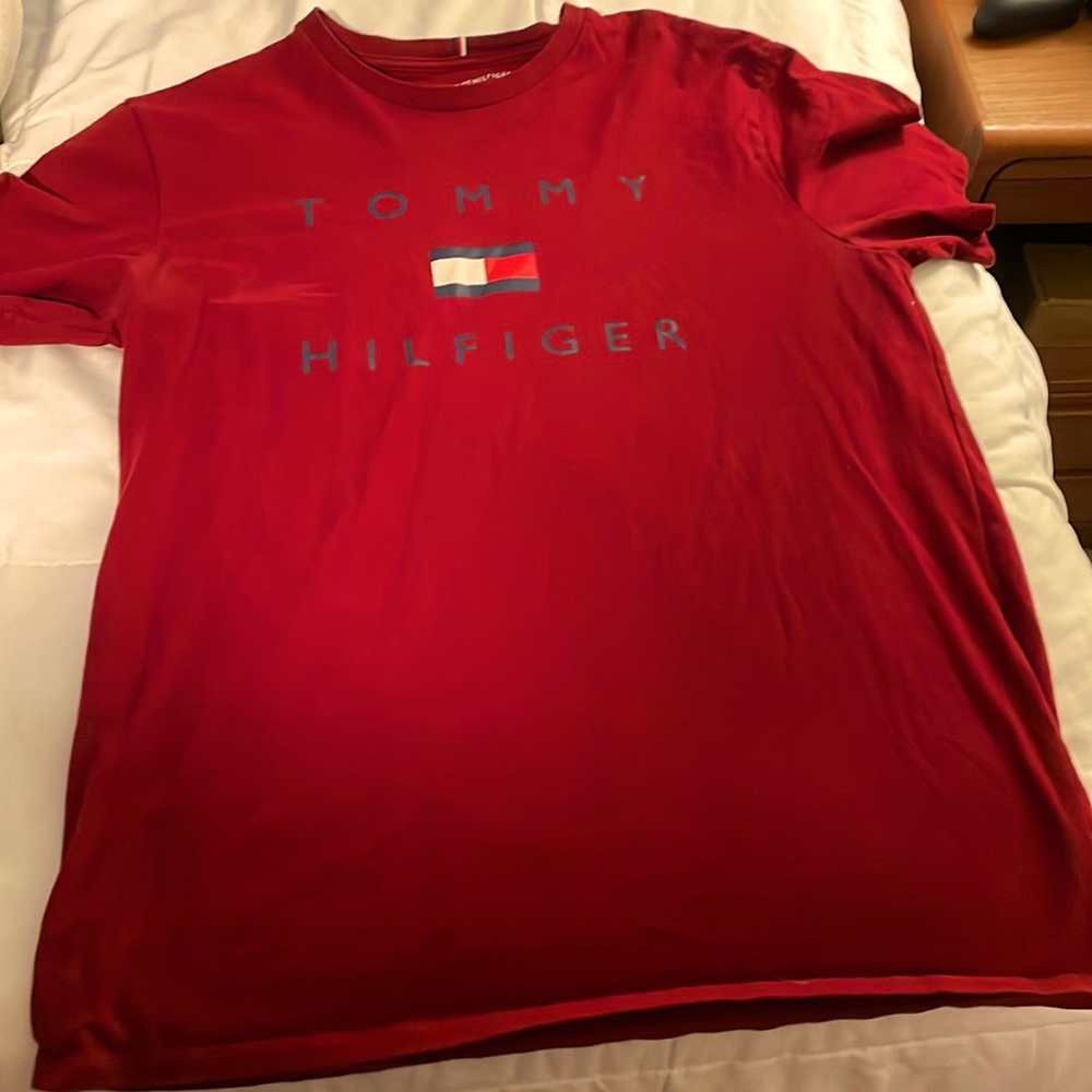 Tommy Hilfiger shirt burgundy shirt, size large.